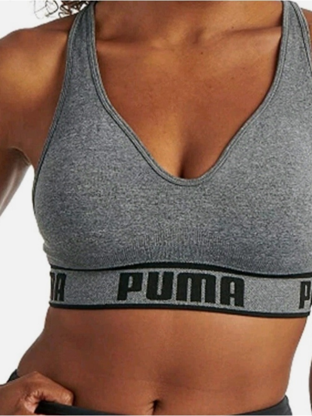 Puma Sports Bra,Gray,Logo,Thick Band, Athleisure,Workout Out,Yoga,Cross Back